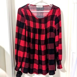 3/$10 Impressions Red/Black Plaid Baby Doll Top